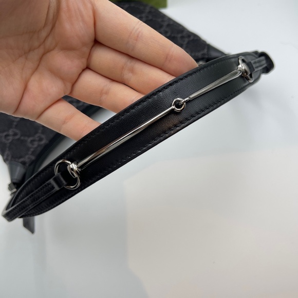 NEW GUCCI Jacquard Black Denim GG Monogram silver Horsebit Shoulder Bag Black - Picture 14 of 16